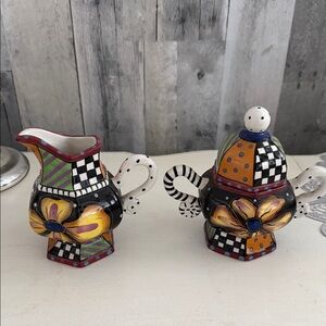 Vintage Prospero Design China Colorful Ceramic Creamer and Sugar Set